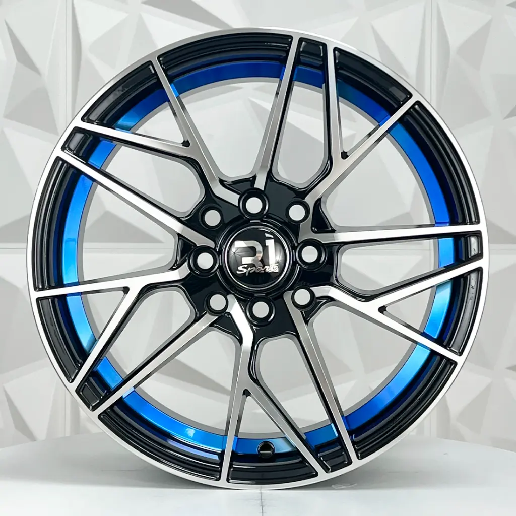 RIN 15X7 4-100/114.3 R1 SPORT DX245 BLACK MACHINE FACE+BLUE UNDERCUT ET35 CB73.1