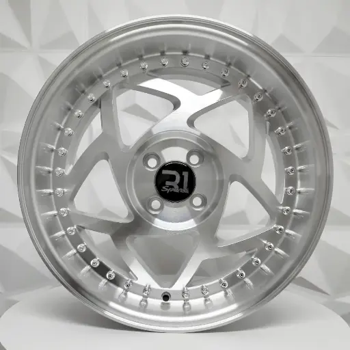 [172203F] RIN 17X8 4-100 R1 SPORT SW395 SILVER MACHINE FACE ML CHROME RIVETS ET30 CB73.1